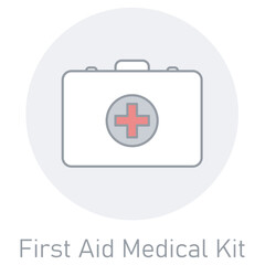First Aid Medical Kit icon, Emergency Medical Kit, First Aid Box, Safety Health Pack, Rescue Treatment Kit, vector