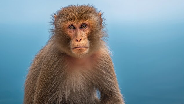 Portrait of a Barbary macaque monkey, showcasing natural habitat and potential isolation risk