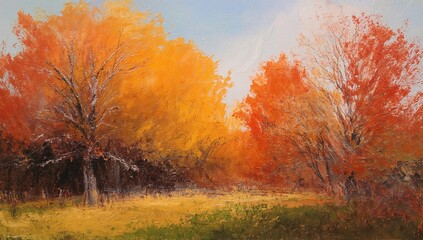 Oil painting of a vibrant landscape featuring lush trees, showcasing the beauty of nature, Earth Day