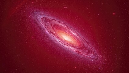 Vibrant red backdrop filled with cosmic elements, suitable for editorial header background