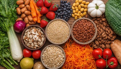 Vibrant assortment of fruits and vegetables, fiber-dense choice