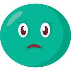 Teal Sad Face With Puffed Cheeks And Worried Eyes Expressing Sadness And Disappointment Isolated On White Background