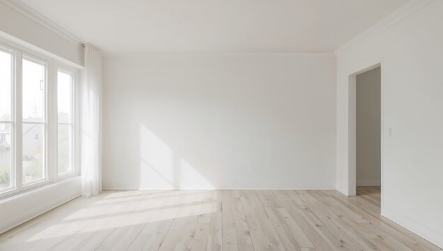 Interior design of a living room in a new home, showcasing fresh wall and ceiling finishes, functionality in modern decor
