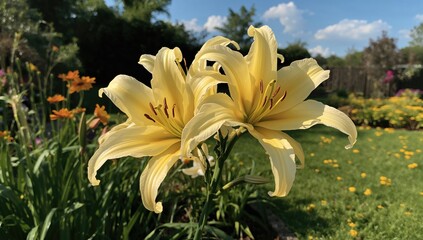 Yellow Lily Flowers Flourishing Outdoors, Seasonal Change