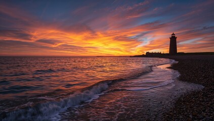 Westkapelle, Zeeland's beautiful sunset reflecting on calm waters, seasonal change