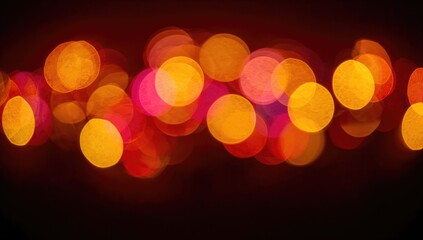 Abstract round bokeh in pink, yellow, purple, and gold hues against a dark backdrop, decorative lighting effect