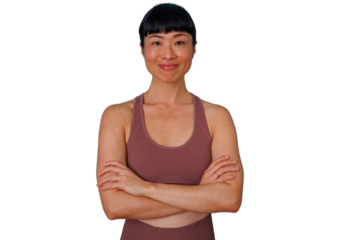 Woman smiling and using smartphone, browsing online content or sending message on transparent background