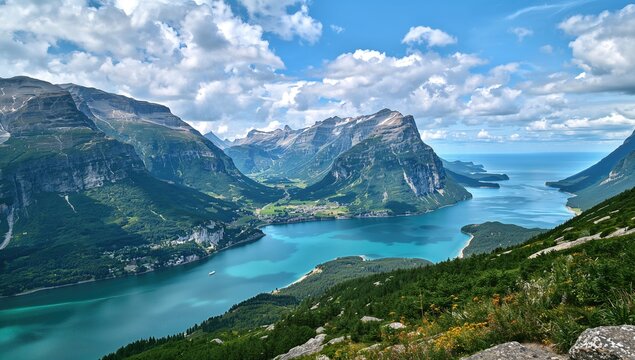 Norway's natural scenery features Lovatnet lake and Lodal valley, showcasing seasonal change