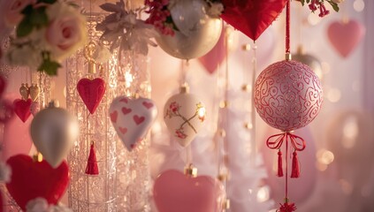 Valentine's Day Decoration with Ornaments, festive backdrop for romantic themes
