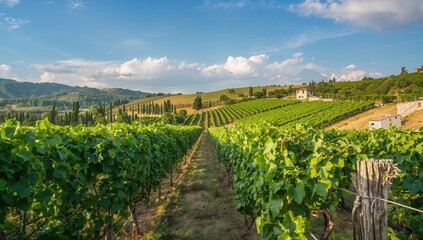 Vineyard landscape with rows of grapevines, showcasing agricultural practices, Earth Day