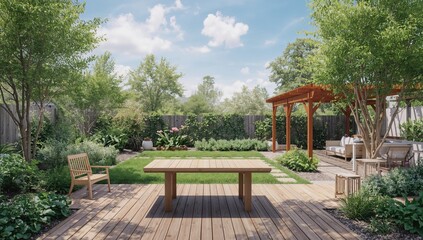 Table set in a garden, ideal for outdoor dining experiences