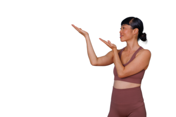 Businesswoman holding digital tablet smiling and looking at camera, representing innovation and technology on transparent background