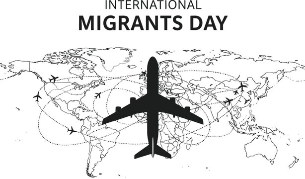 International Migrants Day with Airplane and World Map - Powered by Adobe