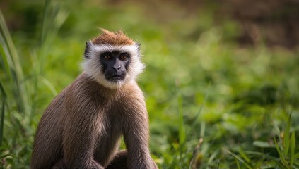 Naklejka premium Vervet monkey in natural habitat, showcasing playful behavior, World Wildlife Day
