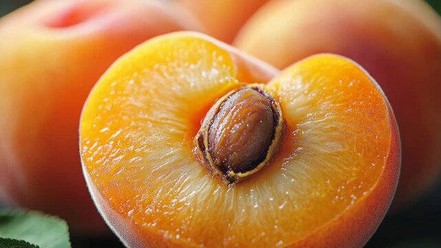 selective focus juicy apricot half with stone