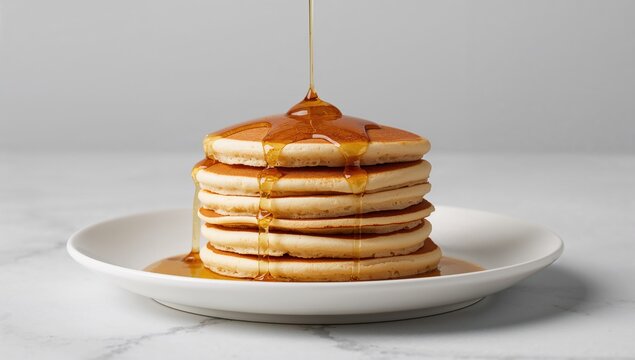 Stack of pancakes topped with syrup, fiber-dense choice