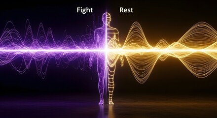 Autonomic nervous system diagram, Fight or Rest Concept with Human Silhouette and Energy Waves in