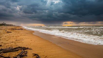 Texas Gulf coast beach on Padre Island, storm aftermath with erosion risk