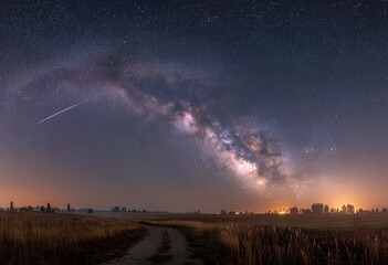 Fototapeta premium Milky Way over a rural landscape at night
