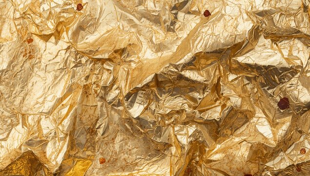 Shiny wrinkled gold foil texture, suitable for editorial header background