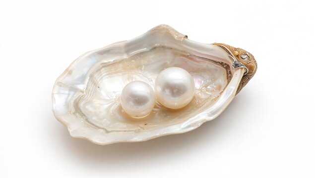Mother of pearl oyster featuring two pearls, showcasing natural beauty, Earth Day