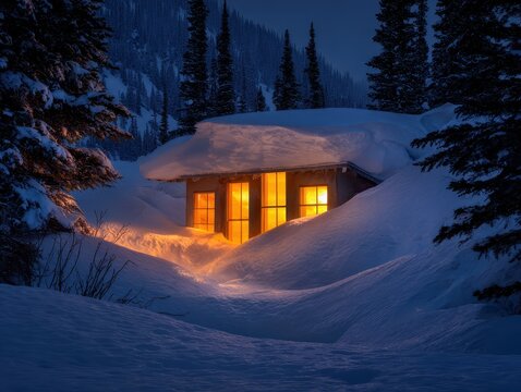 A cabin in the snow - Powered by Adobe