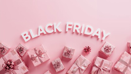 Gift boxes displayed on a vibrant pink background, ideal for Black Friday promotions