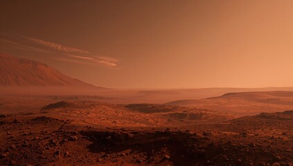 Naklejka premium Mars, the red planet with a dust-covered surface and atmosphere, highlighting erosion risk