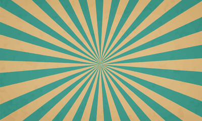 Vintage blue sunburst ray pattern on an old paper backdrop for a retro grunge design illustration
