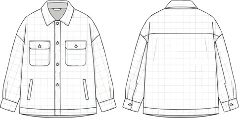 Cozy Check Oversized Shacket Flat Front and Back, Minimalist Checkerboard Shirt Jacket with Chest Pockets