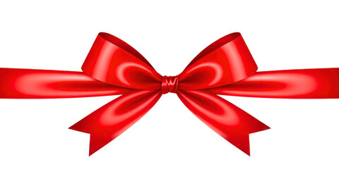 Vibrant red satin ribbon bow with flowing loops isolated on transparent background