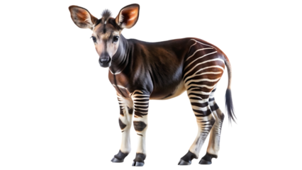 An okapi, a mammal native to the northeast of the democratic republic of the congo in central africa, isolated on transparent background