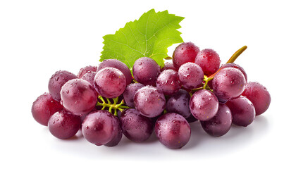 Fototapeta premium Fresh red grapes with green leaf on vine stem