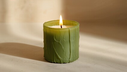 Natural beeswax green candle infused with honey and eucalyptus, beneficial aroma therapy option, Christmas