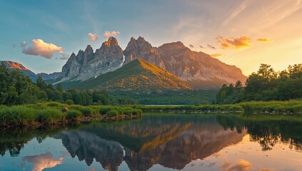 Fototapeta premium Mountains in the early morning light, capturing the essence of tranquility and seasonal change
