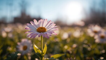 Pink-edged daisy flowering during springtime, seasonal change