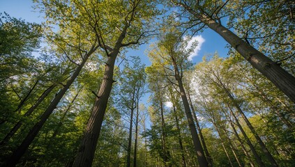 Fototapeta premium Tall trees in a forest, seasonal change