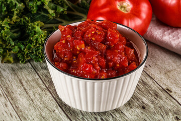 Diced ripe tomato with sauce