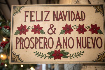 Charming Feliz Navidad sign with poinsettias welcomes the holiday season