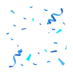 blue confetti and serpentine streamers falling for a festive party or celebration, isolated on a white background