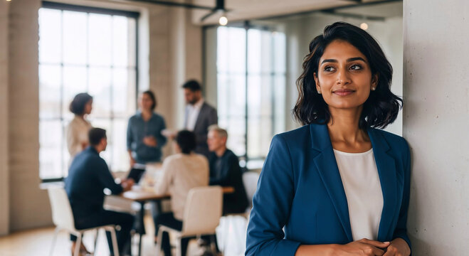 Confident indian female leader guiding ethical business growth