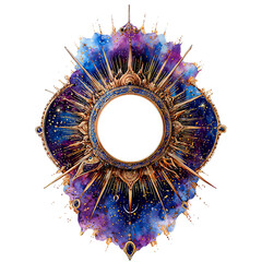 Ornate Circular Emblem with Cosmic Watercolor and Gold Accents