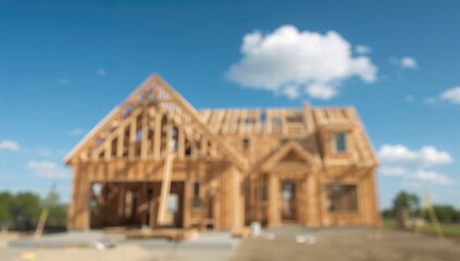 Newly constructed residential home framework set against a clear blue sky, showcasing urban development