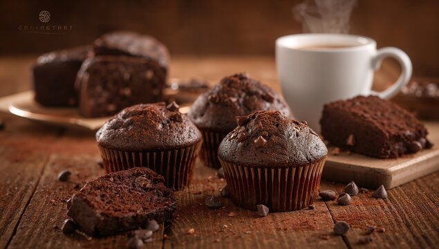 Delicious chocolate muffins made with chocolate chips and cocoa powder, a fiber-dense choice