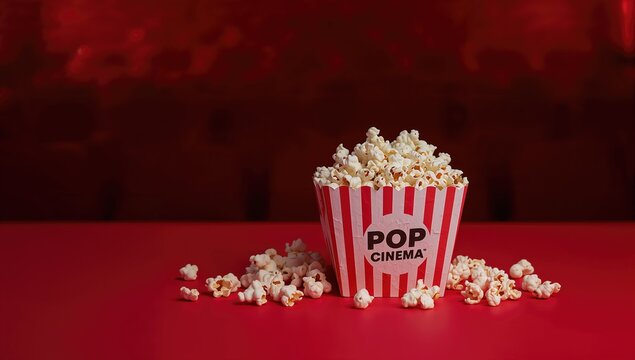 Popcorn in paper packaging, suitable for movie nights, Cinema - Powered by Adobe