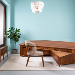 Modern Home Office Interior with Wooden Desk and Chair.