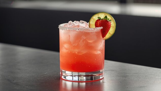 Tequila and lime-infused strawberry margarita, refreshing beverage choice
