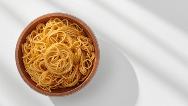 Raw dried pasta arranged in a wooden bowl, ideal for culinary presentations