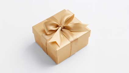Obraz premium Gold gift box set against a white backdrop, ideal for festive presentations