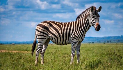 Zebra grazing on grassland, wildlife observation in natural habitat